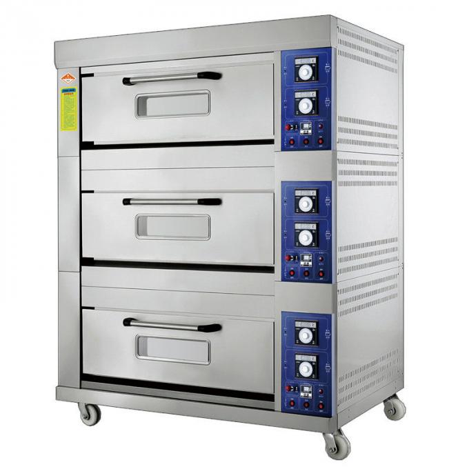 Laminar-tipo horno de panadería del gas con mando temporizado y cubiertas ajustables de la capacidad 3 de la gama de temperaturas 20~400°C 6 bandejas