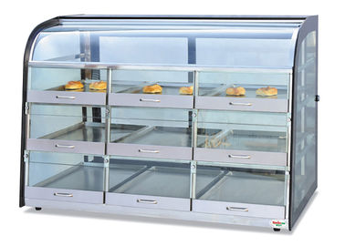Cajón-tipo de cristal gabinete del escaparate del calientaplatos de la sobremesa de exhibición de tres capas del pan 9-Pans